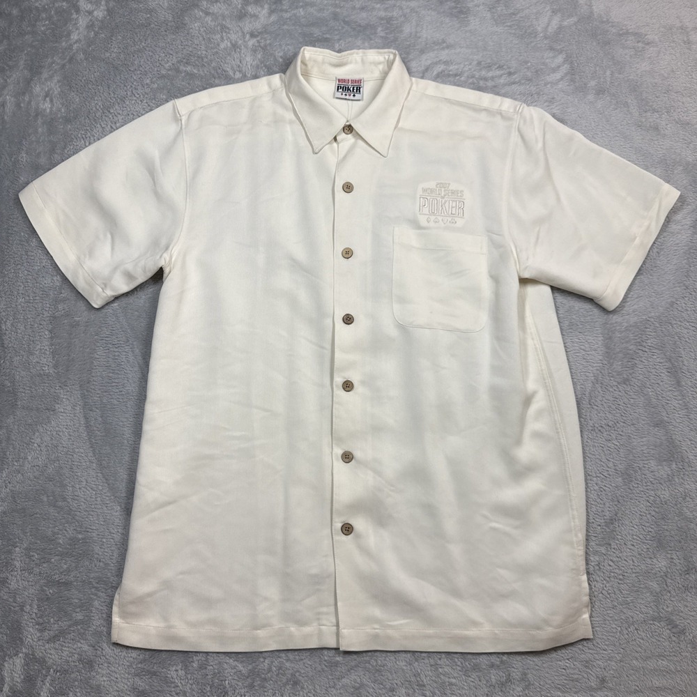 World Series Of Poker Button Shirt Men L Cream Rayon Camp Shirt WSOP